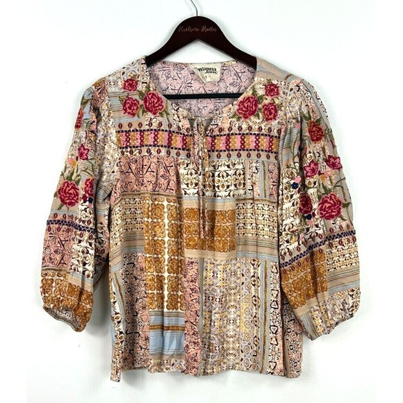 Savanna Jane Women S Floral Embroidered Peasant Top Blouse Boho Chic Cottagecore - Picture 3 of 12